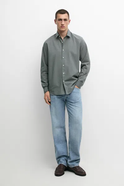 Massimo Dutti Camisa Regular Fit Aos Quadrados 100% Algodão In Verde Garrafa
