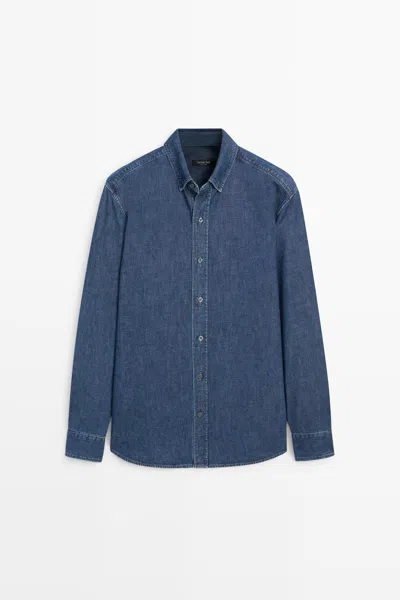 Massimo Dutti 100% Cotton Regular Fit Denim Shirt In Medium Blue