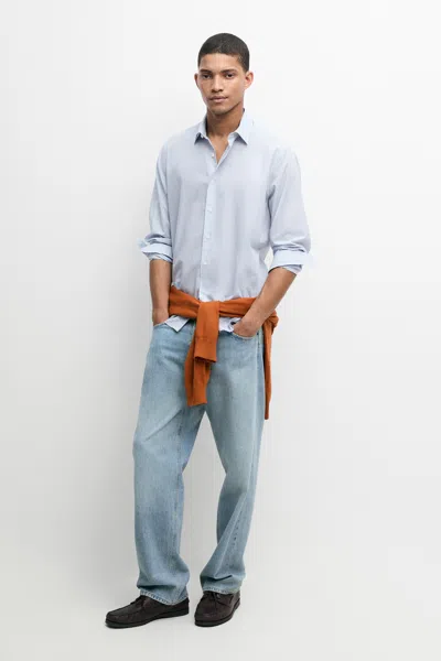 Massimo Dutti Camisa Regular Fit Aos Quadrados 100% Algodão In Blue