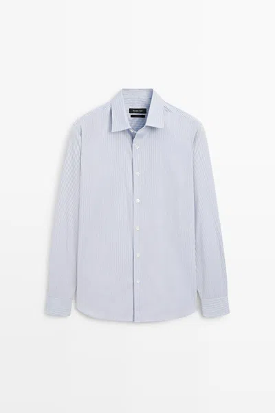 Massimo Dutti 100% Cotton Regular Fit Striped Shirt In Celeste