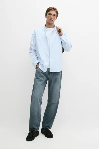 Massimo Dutti 100% Cotton Regular Fit Striped Shirt In Blue