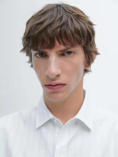 Massimo Dutti 100% Cotton Regular Fit Striped Shirt In White