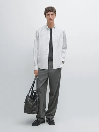 Massimo Dutti 100% Cotton Regular Fit Striped Shirt In White