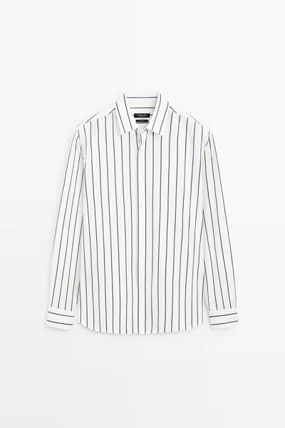 Massimo Dutti 100% Cotton Regular Fit Striped Shirt In White