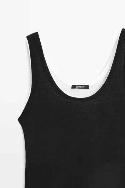 Massimo Dutti 100% Cotton Ribbed Double In Black