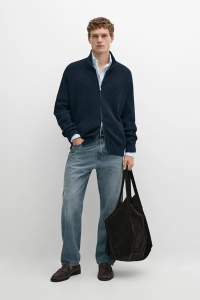 Massimo Dutti 100% Cotton Ribbed Knit Cardigan In Multi