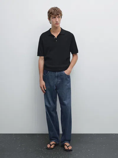 Massimo Dutti 100% Cotton Ribbed Knit Polo Shirt In Multi