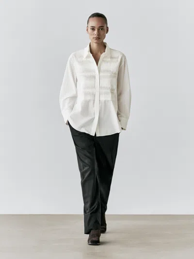 Massimo Dutti 100% Cotton Shirt With Chest Detail In Neutral