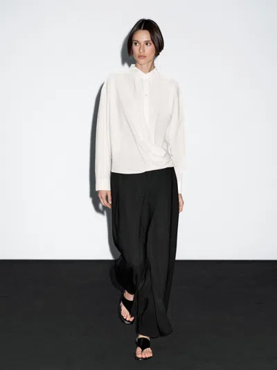 Massimo Dutti 100% Cotton Shirt With Draped Asymmetric Hem In Multi