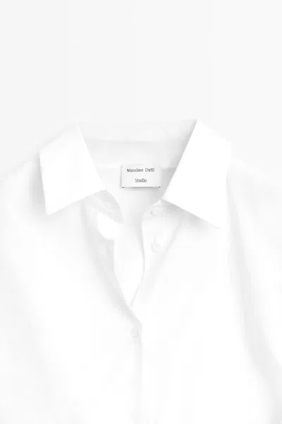 Massimo Dutti 100% Cotton Shirt With Ruched Detail In White