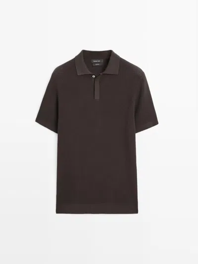 Massimo Dutti 100% Cotton Short Sleeve Knit Polo Shirt In Black