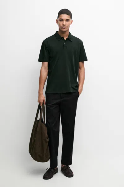 Massimo Dutti 100% Cotton Short Sleeve Polo Shirt In Khaki
