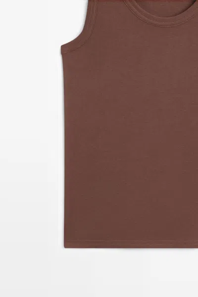 Massimo Dutti 100% Cotton Sleeveless T In Brown