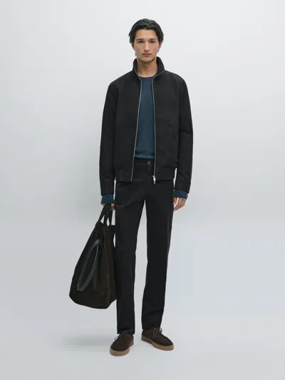 Massimo Dutti 100% Cotton Slim Fit Trousers In Black