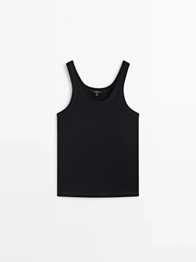 Massimo Dutti 100% Cotton Strappy Top In Black