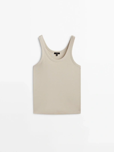 Massimo Dutti 100% Cotton Strappy Top In Stone