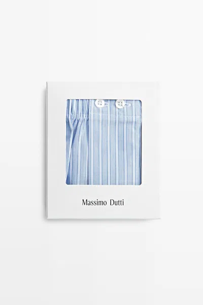 Massimo Dutti 100% Cotton Striped Boxers In Blue