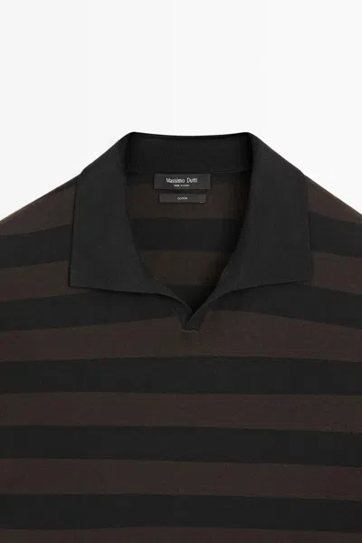 Massimo Dutti 100% Cotton Striped Knit Polo Shirt In Multi