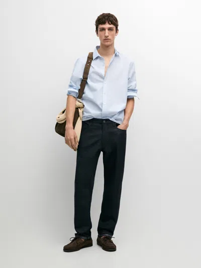 Massimo Dutti 100% Cotton Striped Shirt In Black