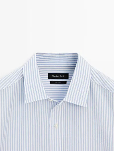 Massimo Dutti 100% Cotton Striped Shirt In Blue