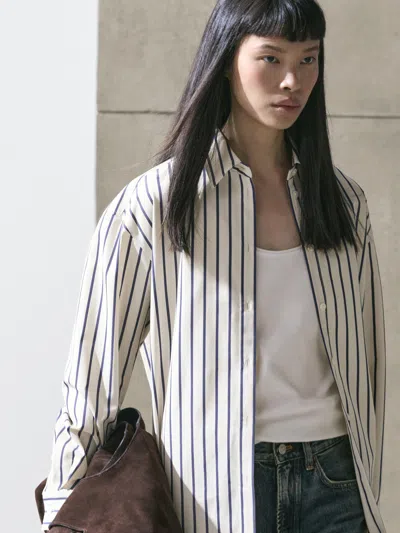 Massimo Dutti Gestreiftes Hemd Aus 100% Baumwolle In White