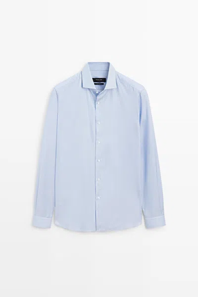 Massimo Dutti 100% Cotton Striped Slim Fit Shirt In Blue