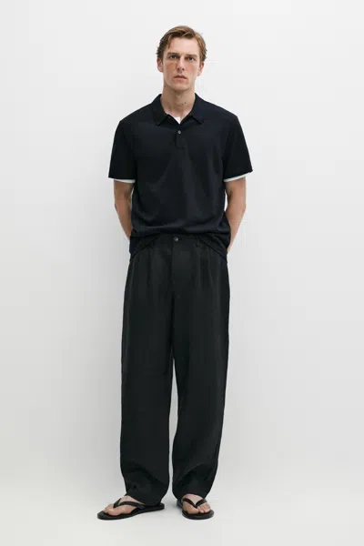 Massimo Dutti 100% Cotton Structured Polo Shirt In Black
