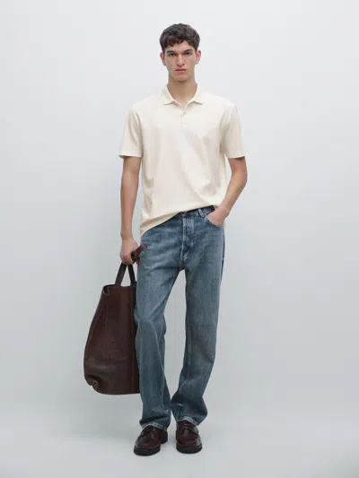 Massimo Dutti 100% Cotton Textured Knit Polo Shirt In Neutral