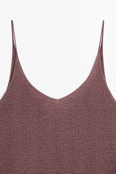 Massimo Dutti 100% Cotton Textured Strappy Top In Purple