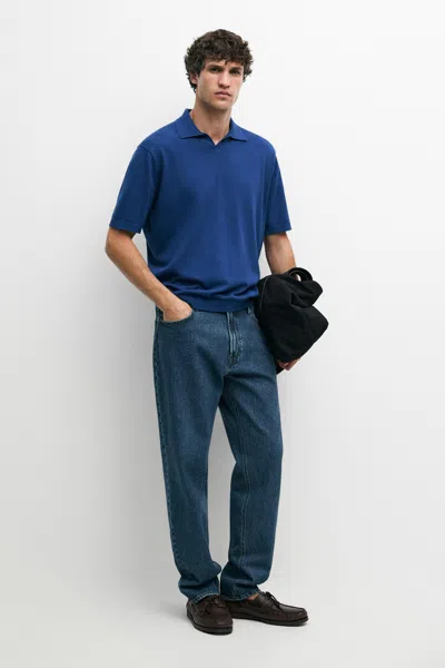 Massimo Dutti 100% Cotton V In Electric Blue