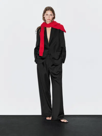 Massimo Dutti 100% Extra Fine Wool Pleated Trousers In Black