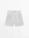 Massimo Dutti 100% Linen Bermuda Shorts With Double Darts In Cream