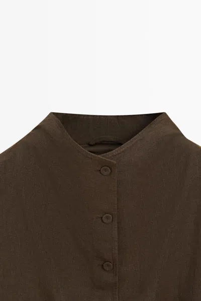 Massimo Dutti 100% Linen Bomber Jacket In Brown