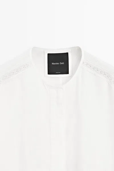 Massimo Dutti 100% Linen Bomber Jacket With Embroidered Detail In White