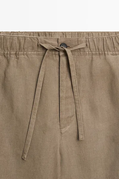 Massimo Dutti 100% Linen Cargo Bermuda Shorts In Brown