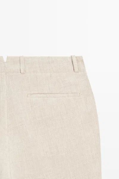 Massimo Dutti 100% Linen Check Pants In Neutral