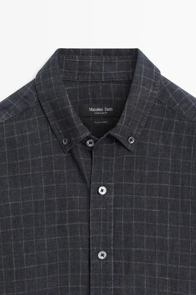 Massimo Dutti 100% Linen Check Shirt In Blue