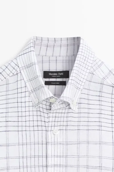 Massimo Dutti 100% Linen Check Shirt In White