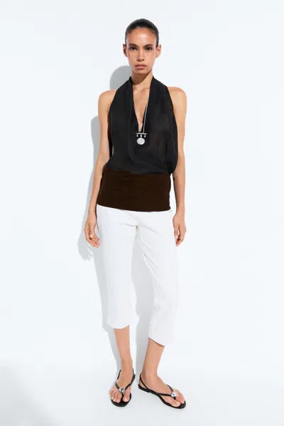 Massimo Dutti 100% Linen Crossover Halter Top In Pastel Blue