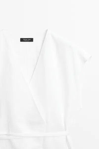 Massimo Dutti 100% Linen Crossover Tie Vest In White