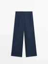Massimo Dutti Bundfaltenhose Aus Reinem Leinen In Navy Blue
