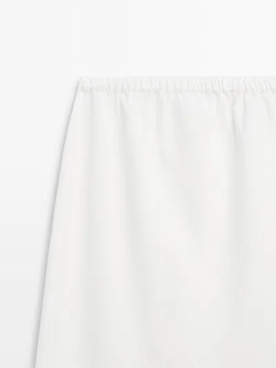 Massimo Dutti 100% Linen Elasticated Waist Midi Skirt In White