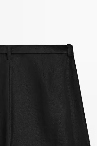 Massimo Dutti 100% Linen Embroidered Skort In Black