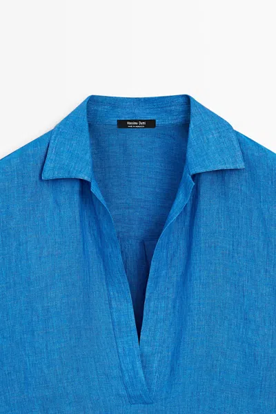 Massimo Dutti 100% Linen Flowing Blouse In Blue