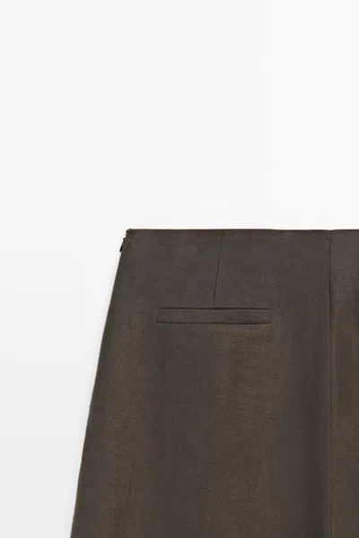 Massimo Dutti 100% Linen Flowing Pants In Brown