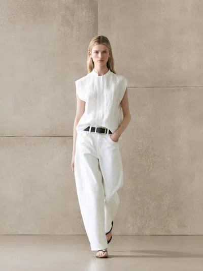 Massimo Dutti 100% Linen Flowing Shirt With Button Details In White