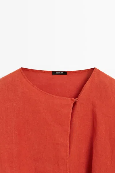Massimo Dutti 100% Linen Flowing Wrap Blouse In Orange