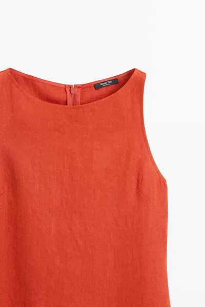 Massimo Dutti 100% Linen Halter Dress In Red