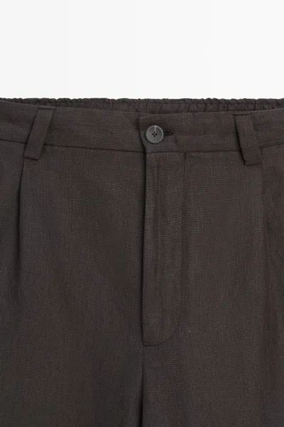 Massimo Dutti 100% Linen Houndstooth Pants In Brown
