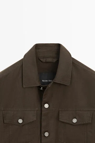 Massimo Dutti 100% Linen Jacket With Pocket Details In Green